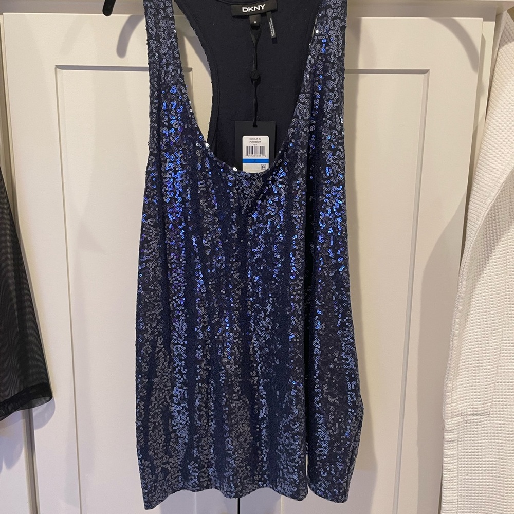 DKNY blue sequin racer back top XL
